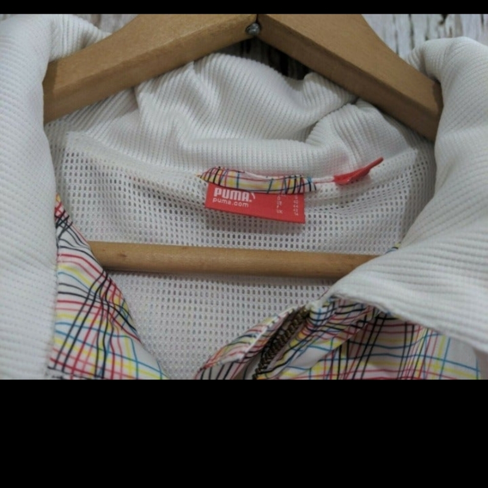 Puma Plaid Teddy Jacket in Cream with Pink & Brown Accents - Picture 3 of 7
